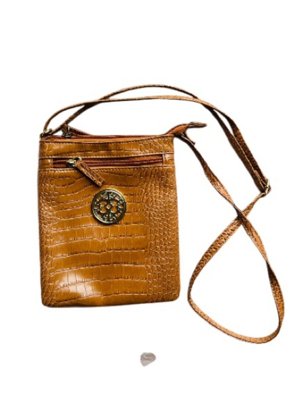 2 for $10 Cato EUC Tan Croc-Embossed Crossbody Bag with Medallion